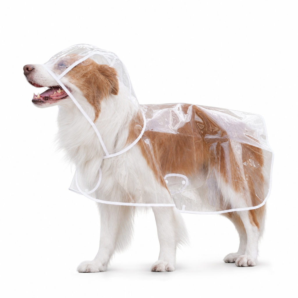 Transparenter Hunde-Regenmantel aus EVA mit Kapuze und verstellbarem Bauchgurt, Größen XS–8XL