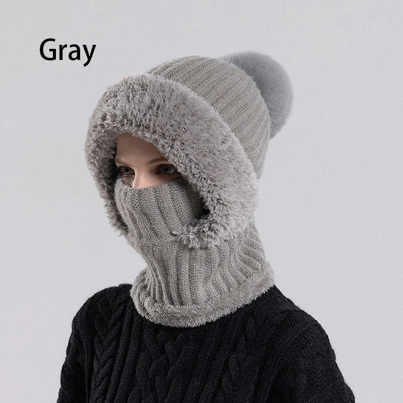 Damen Winter Einteilige Gestrickte Mütze Schal Maske