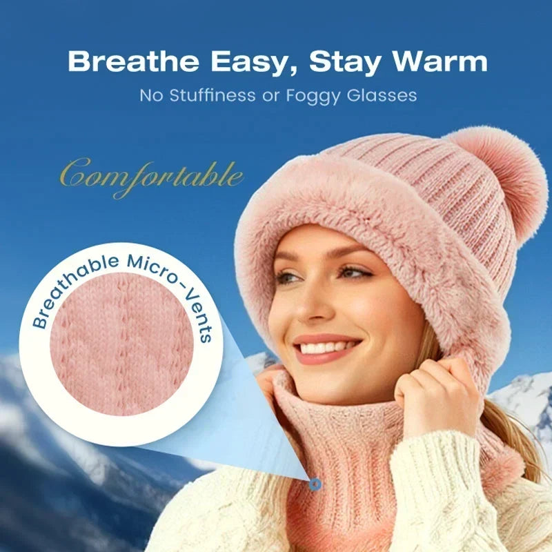 Damen Winter Einteilige Gestrickte Mütze Schal Maske