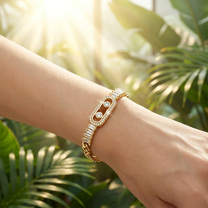 Damen Kubaketten-Armband mit Zirkonia in Goldton