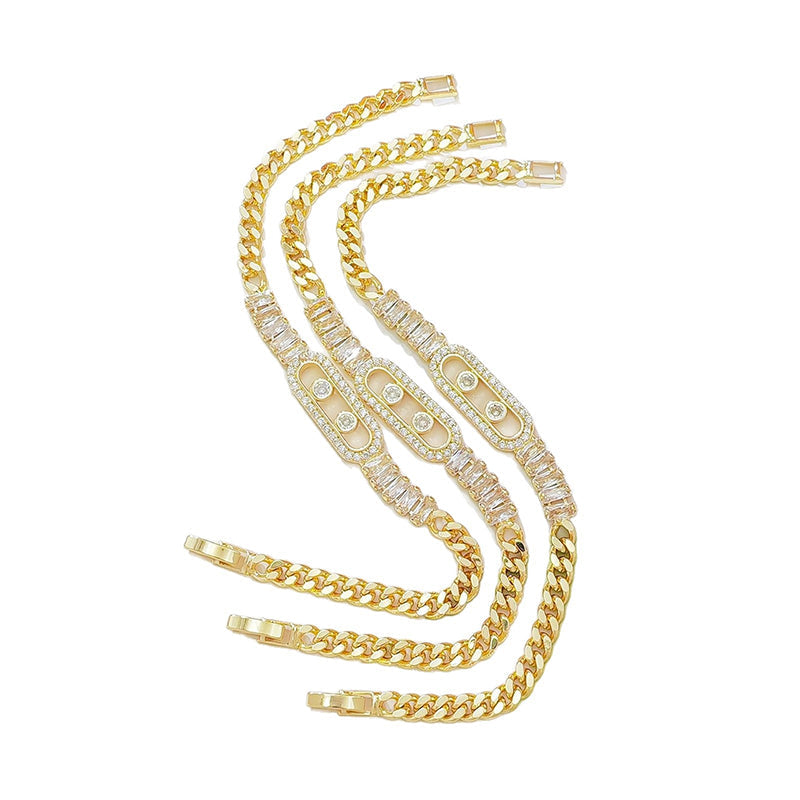 Damen Kubaketten-Armband mit Zirkonia in Goldton