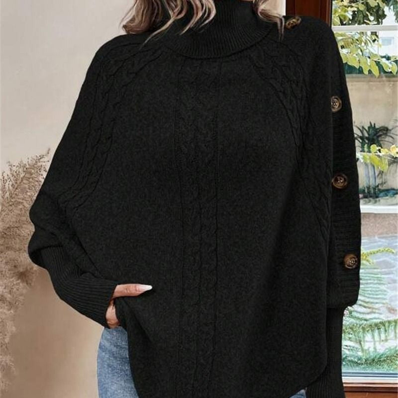 Eleganter Pullover-Poncho für Damen mit Rollkragen und asymmetrischem Saum