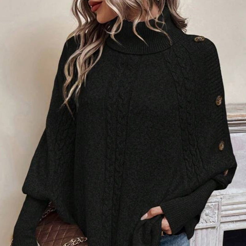 Eleganter Pullover-Poncho für Damen mit Rollkragen und asymmetrischem Saum