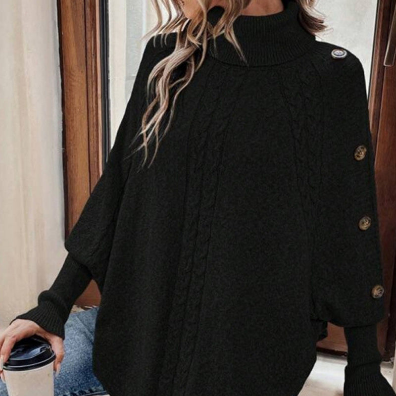 Eleganter Pullover-Poncho für Damen mit Rollkragen und asymmetrischem Saum