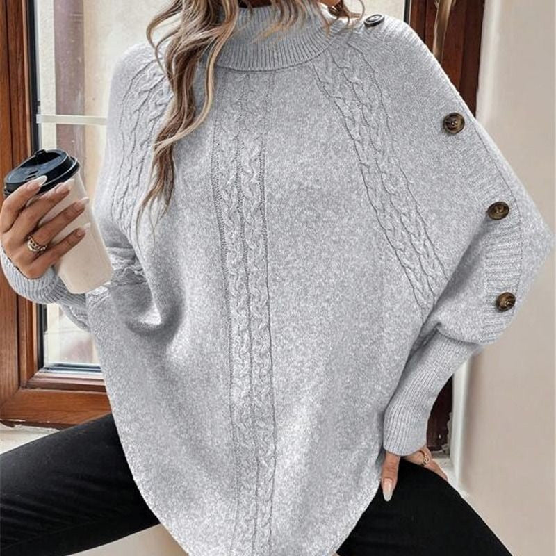 Eleganter Pullover-Poncho für Damen mit Rollkragen und asymmetrischem Saum