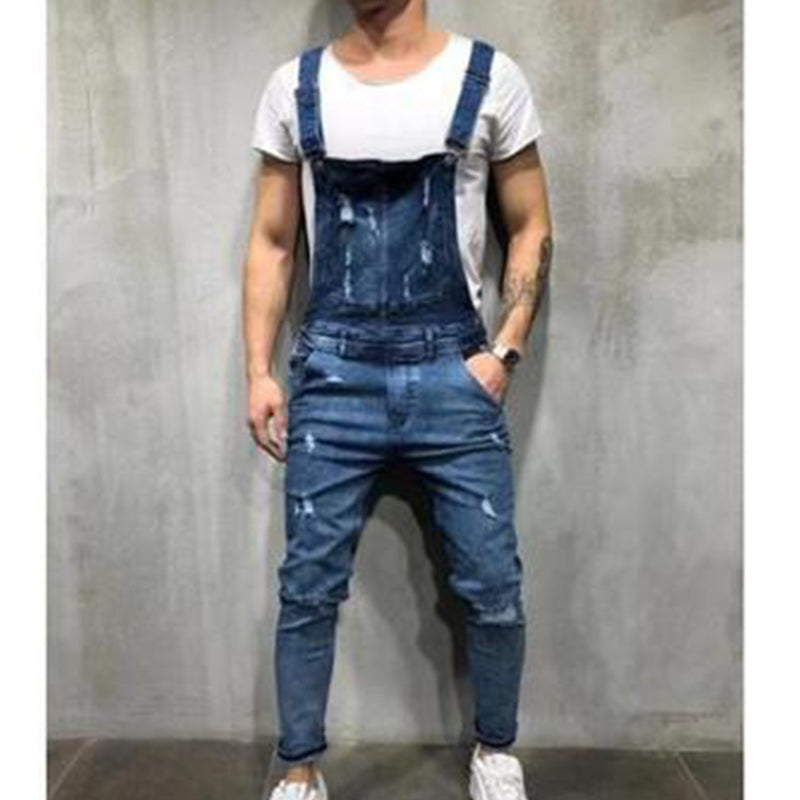 Herren-Jeans-Latzhose im Distressed-Ripped-Look