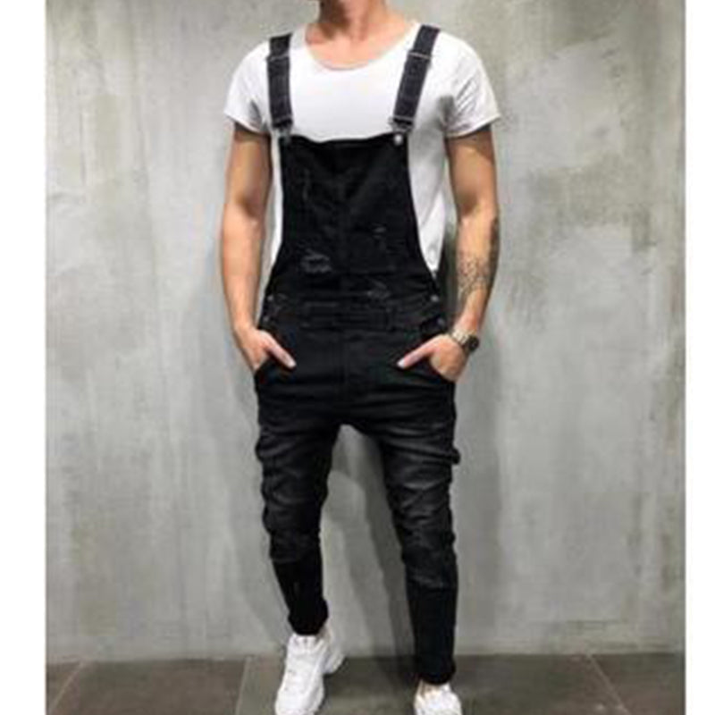 Herren-Jeans-Latzhose im Distressed-Ripped-Look