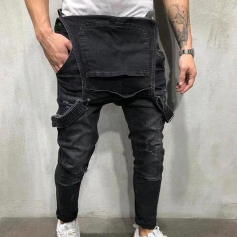 Herren-Jeans-Latzhose im Distressed-Ripped-Look