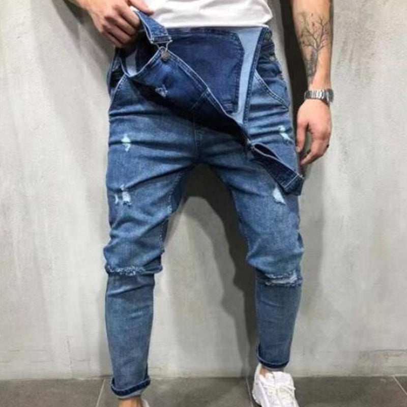 Herren-Jeans-Latzhose im Distressed-Ripped-Look