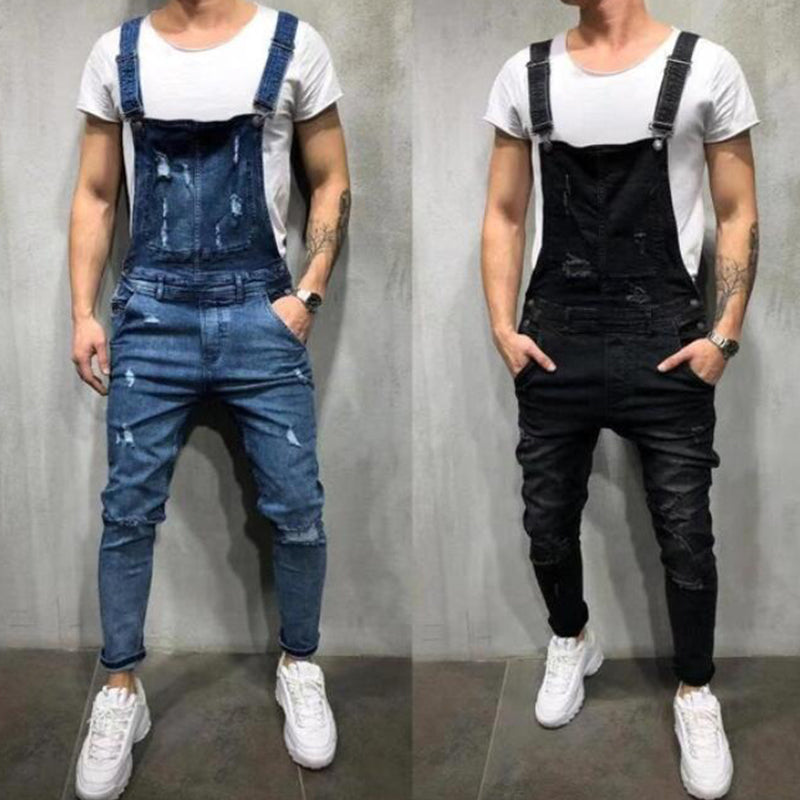 Herren-Jeans-Latzhose im Distressed-Ripped-Look