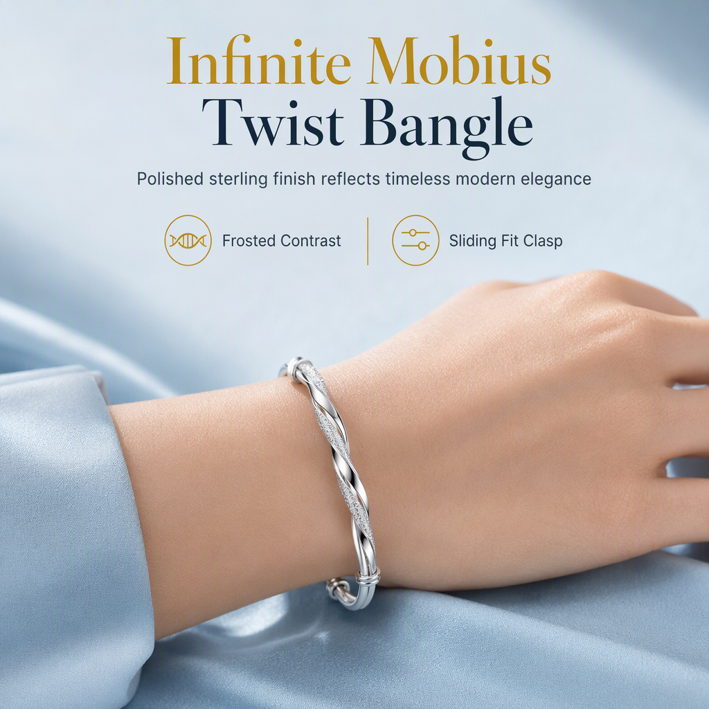 Unendliches Möbius-Twist-Armreif mit gleitendem verstellbarem Verschluss und doppelt strukturiertem Finish