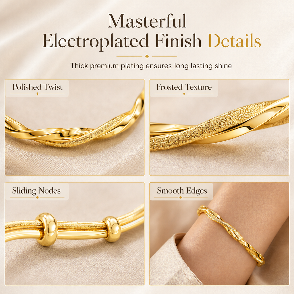 Unendliches Möbius-Twist-Armreif mit gleitendem verstellbarem Verschluss und doppelt strukturiertem Finish