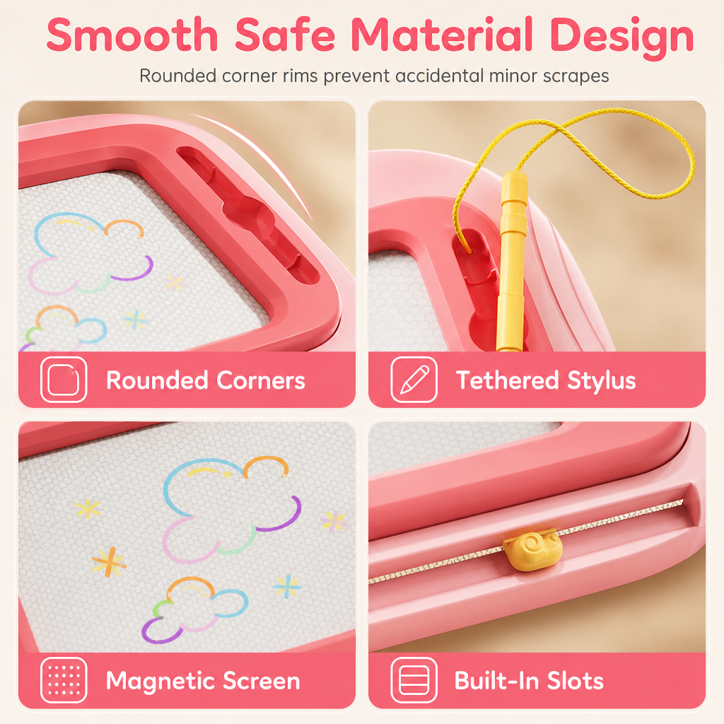 Magnetische Maltafel für Kinder – Bunt, abwischbar mit Stift und 4 Stempeln