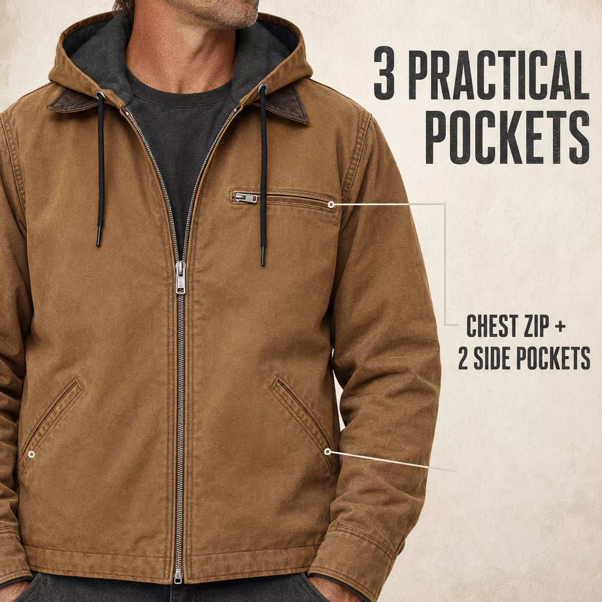 Herren Plüschgefütterte Arbeitsjacke mit Kapuze