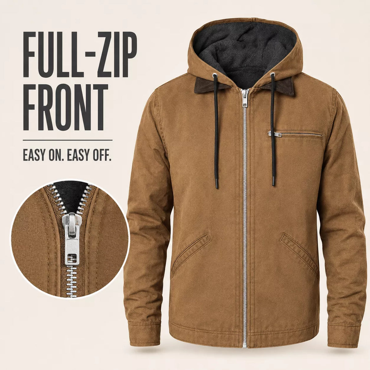 Herren Plüschgefütterte Arbeitsjacke mit Kapuze