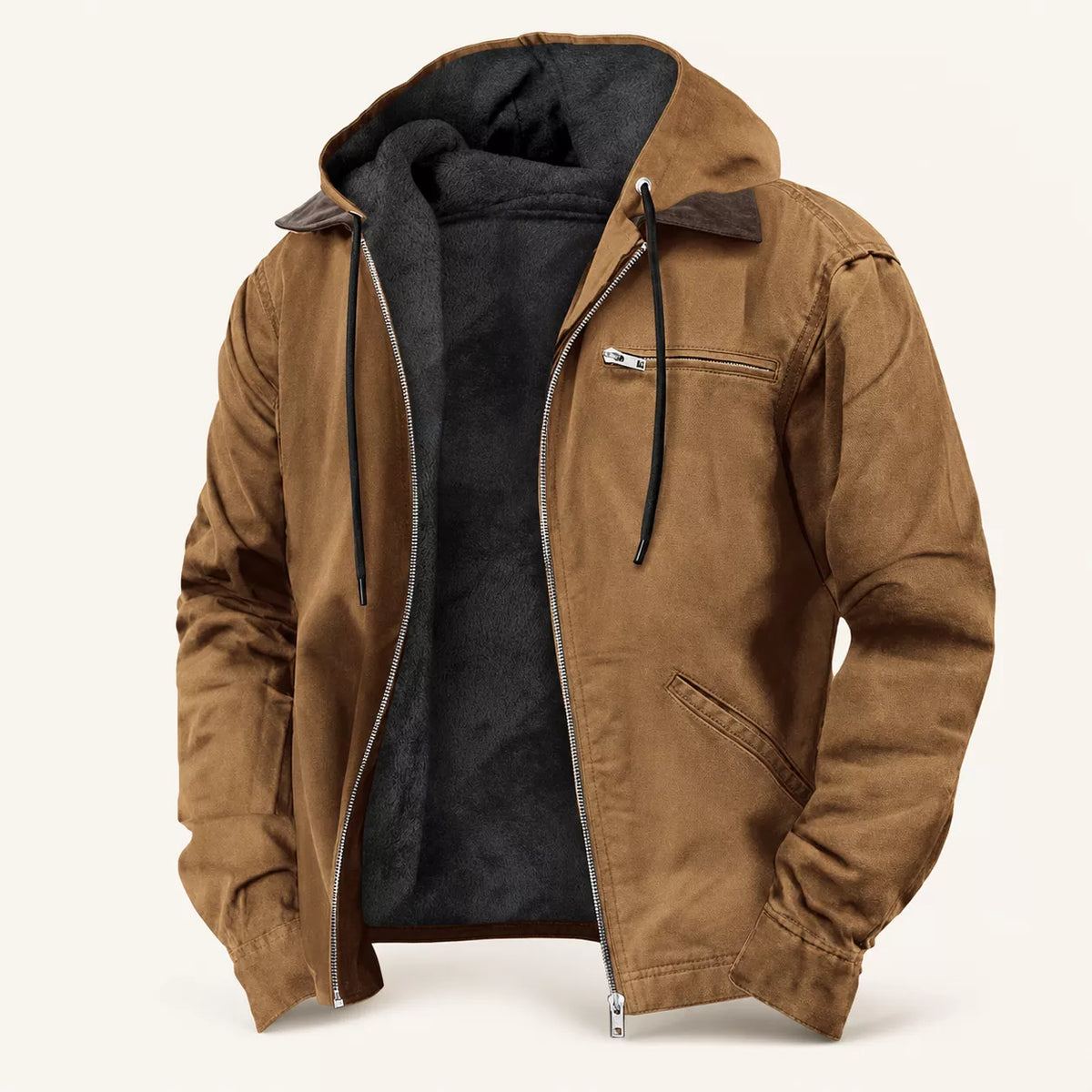 Herren Plüschgefütterte Arbeitsjacke mit Kapuze