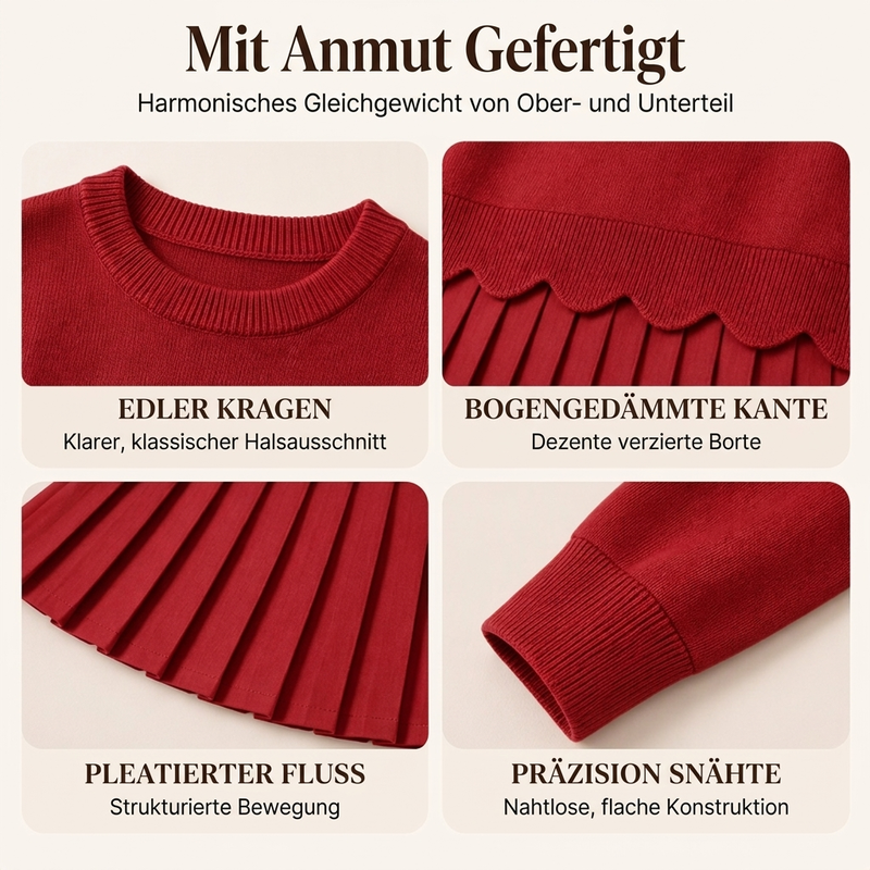 Damen Zweiteiler aus Pullover mit Muschelkante und Plisseerock