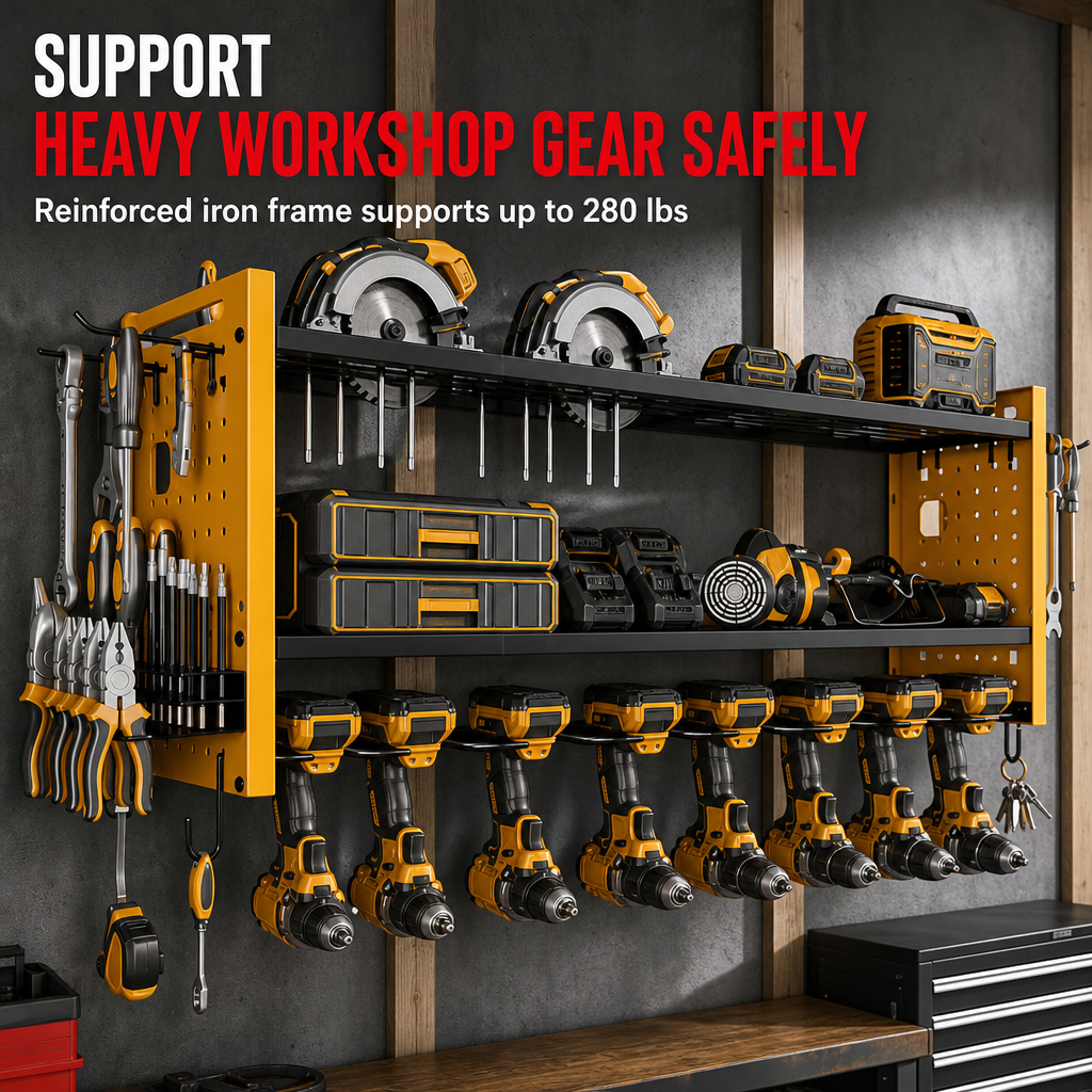 Wandmontiertes Heavy Duty Eisen Elektrowerkzeug-Organizer und Garage Bohrer Aufbewahrungsregal
