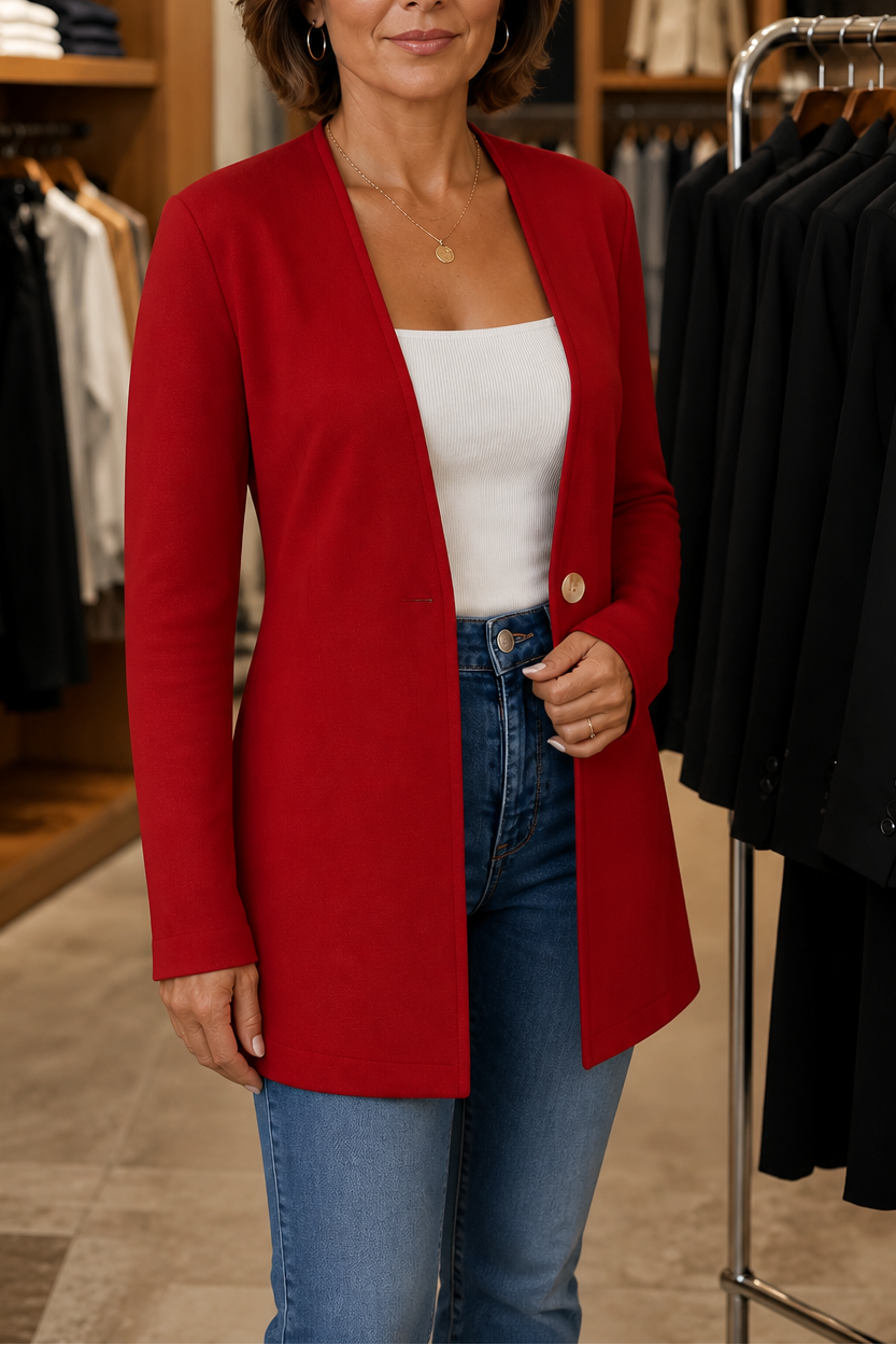 V-Ausschnitt Einknopf A-Linien Blazer
