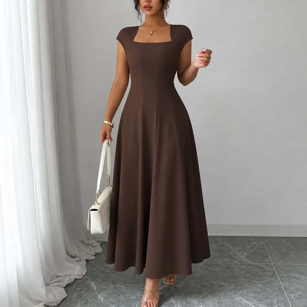 Quadratisches Ausschnitt A-Linien-Midikleid mit geformter Taille