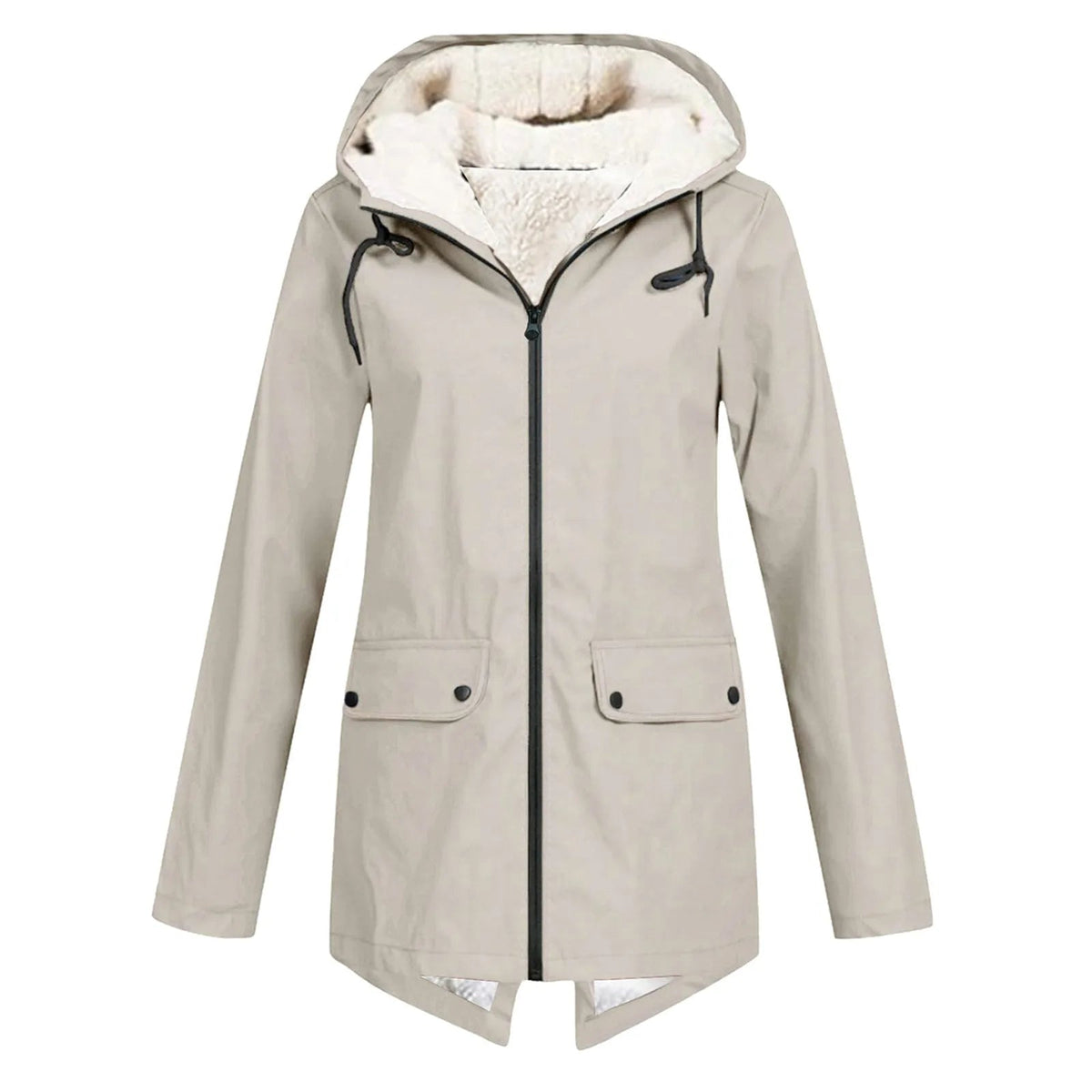 Wasserabweisende Damenjacke mit Kapuze und Sherpafutter
