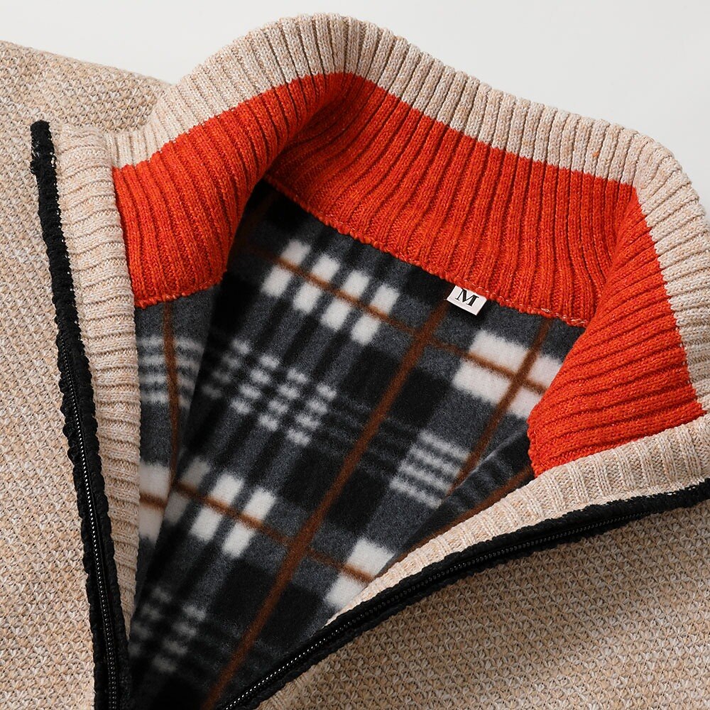 Fleece-Strickjacke mit Reißverschluss und Rippenstrick