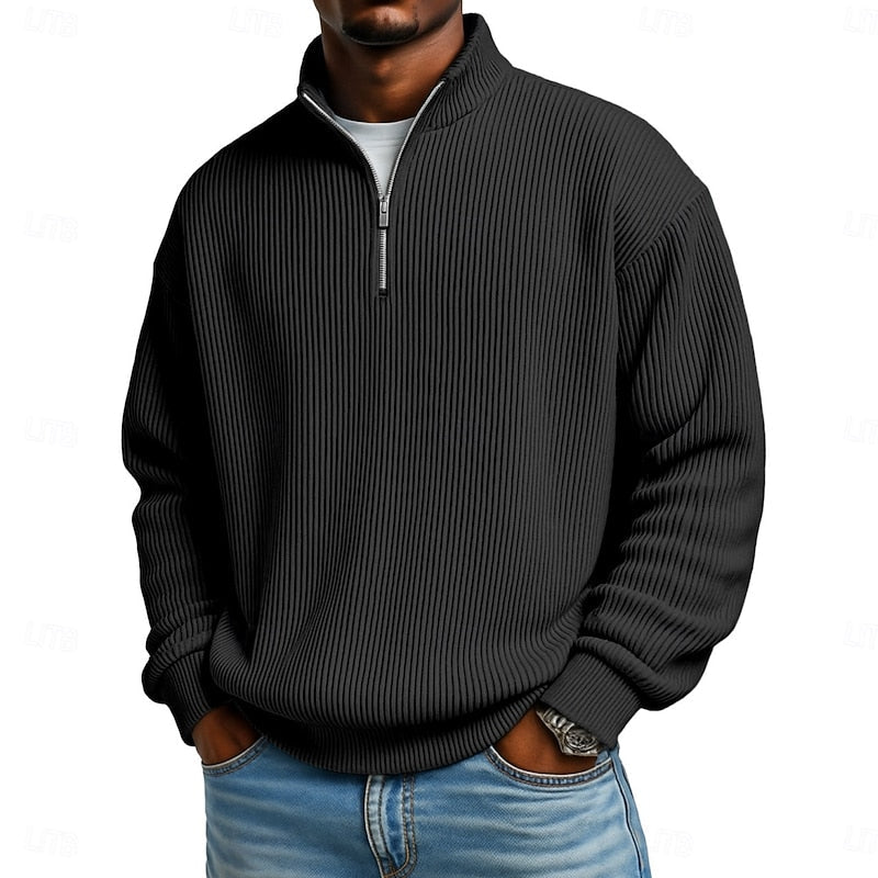 Harlan Gerippter Pullover mit Reißverschluss