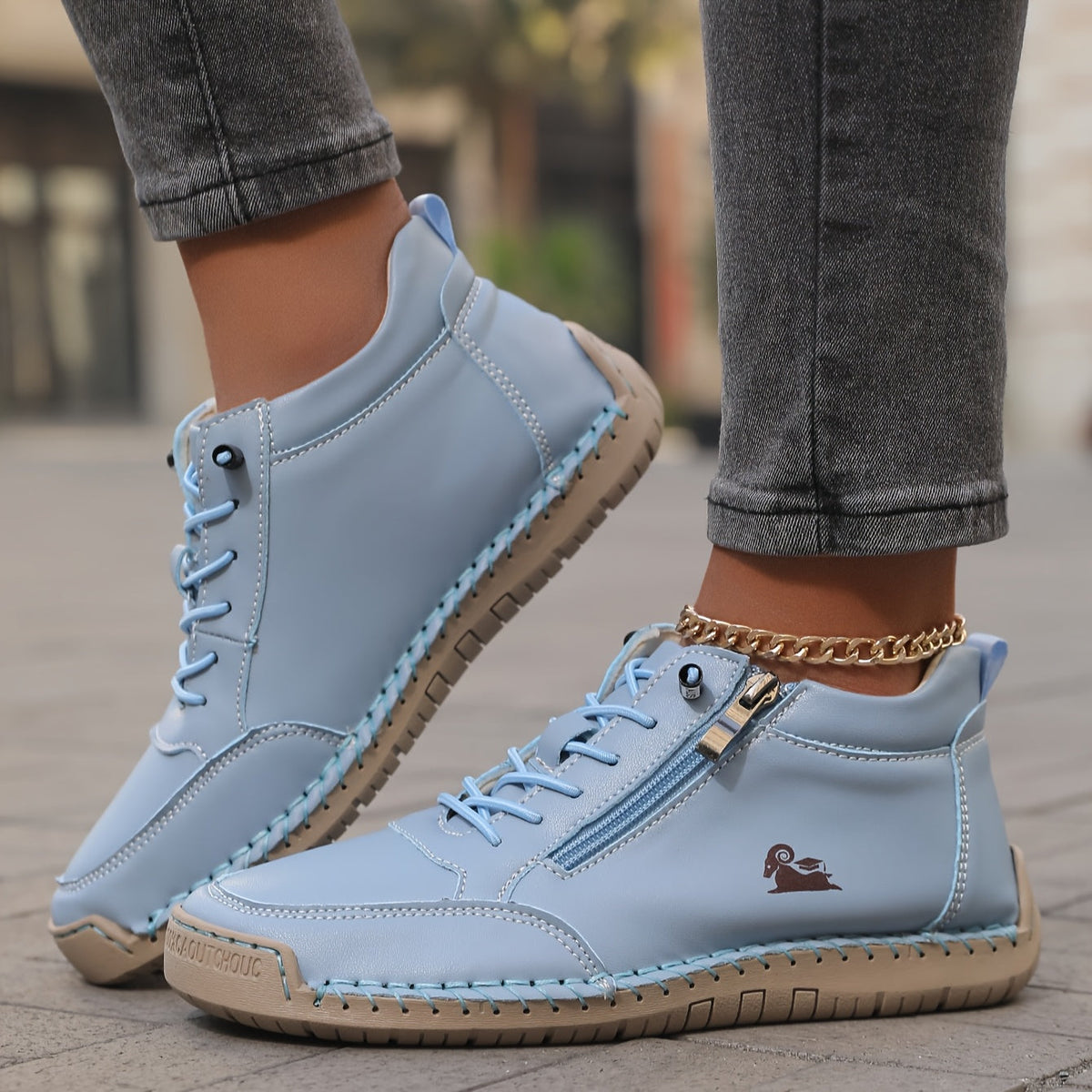 Damen Bequeme Schnür-Knöchel-Sneaker