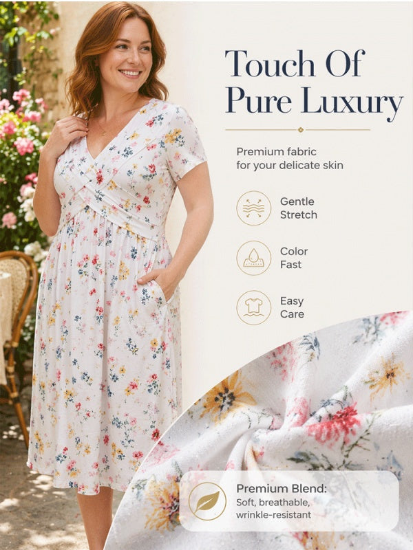 Damen V-Ausschnitt Blumendruck Kleid mit Taillendrehung