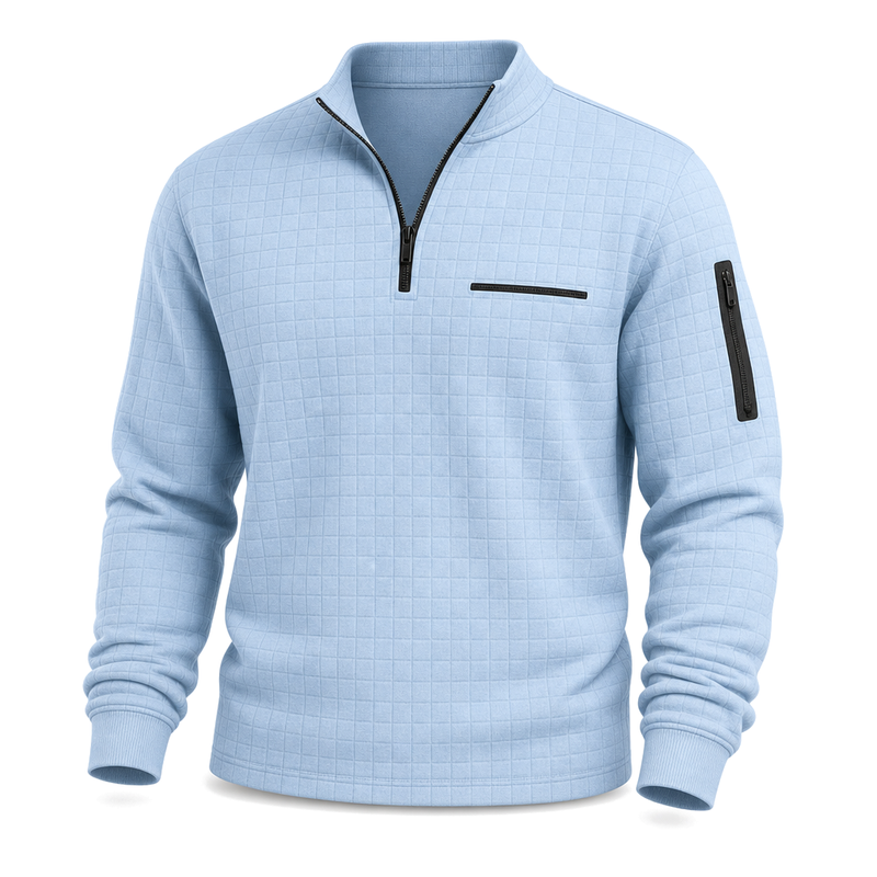 Klassisches Waffle-Poloshirt mit Viertel-Reißverschluss