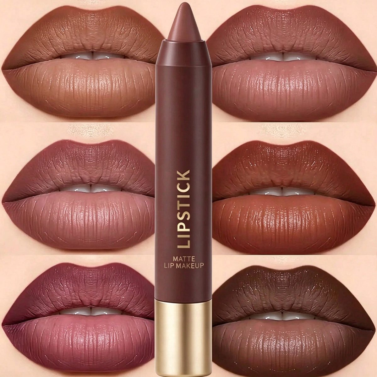 6er-Set langanhaltender matter brauner Lippenstift