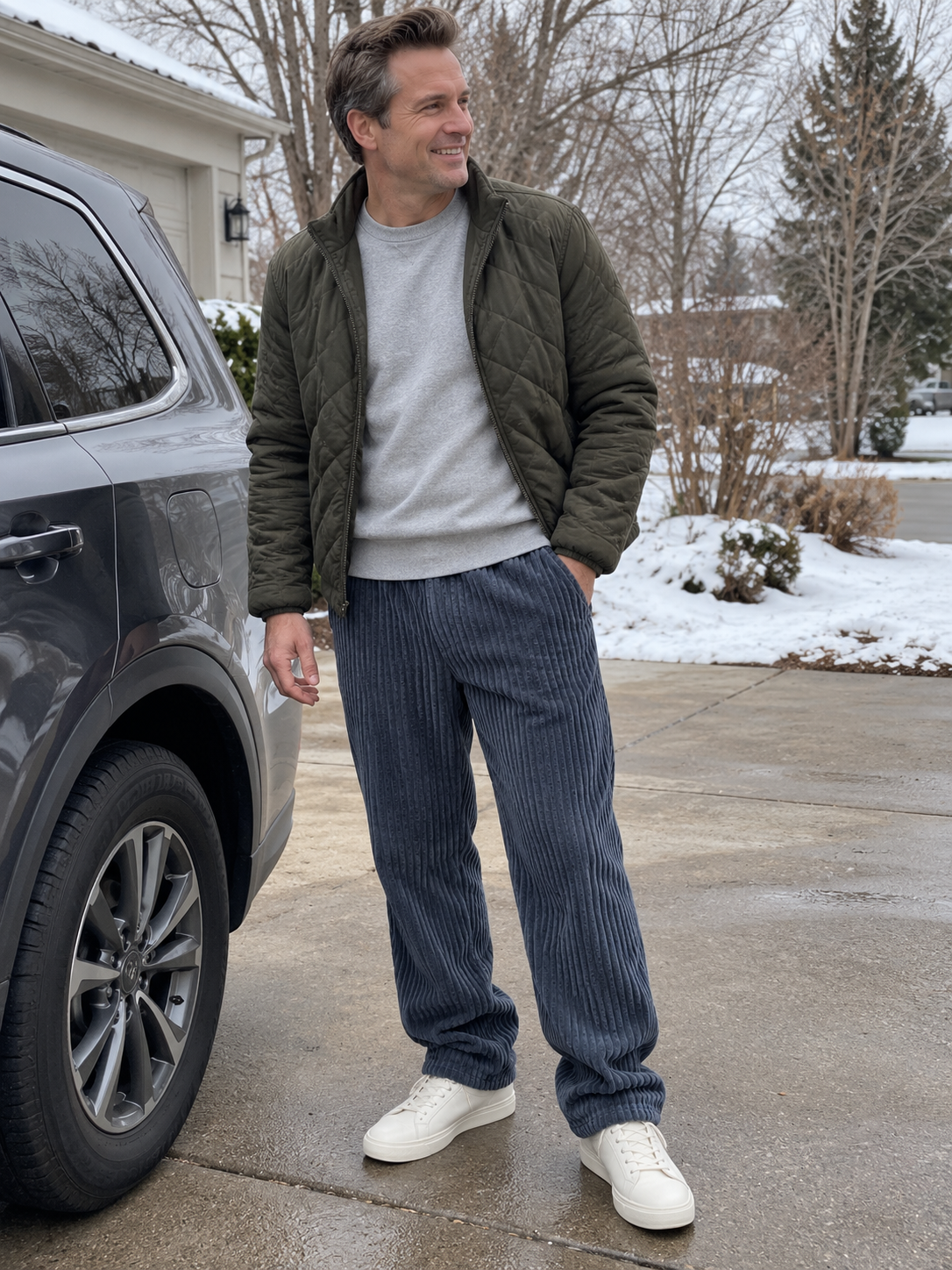 Relaxed Fit Dicke Cord-Hose mit Kordelzug