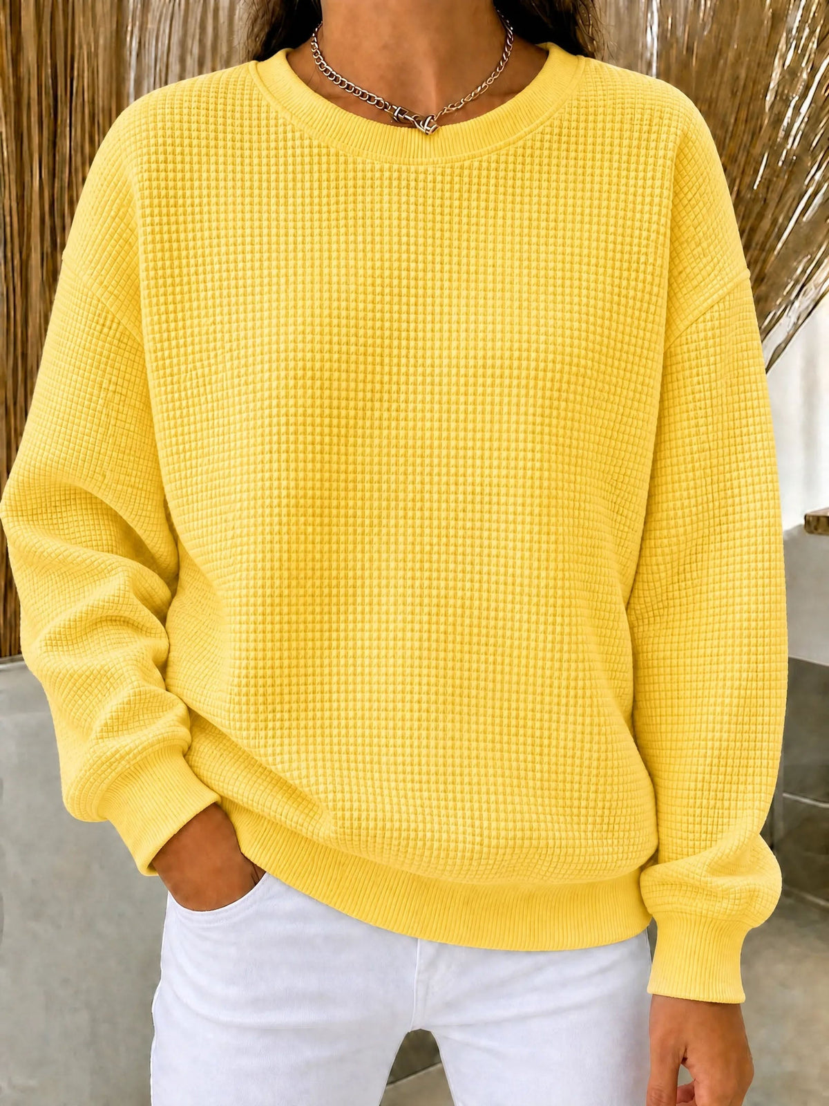 Damen Waffelstrick Rundhals Sweatshirt