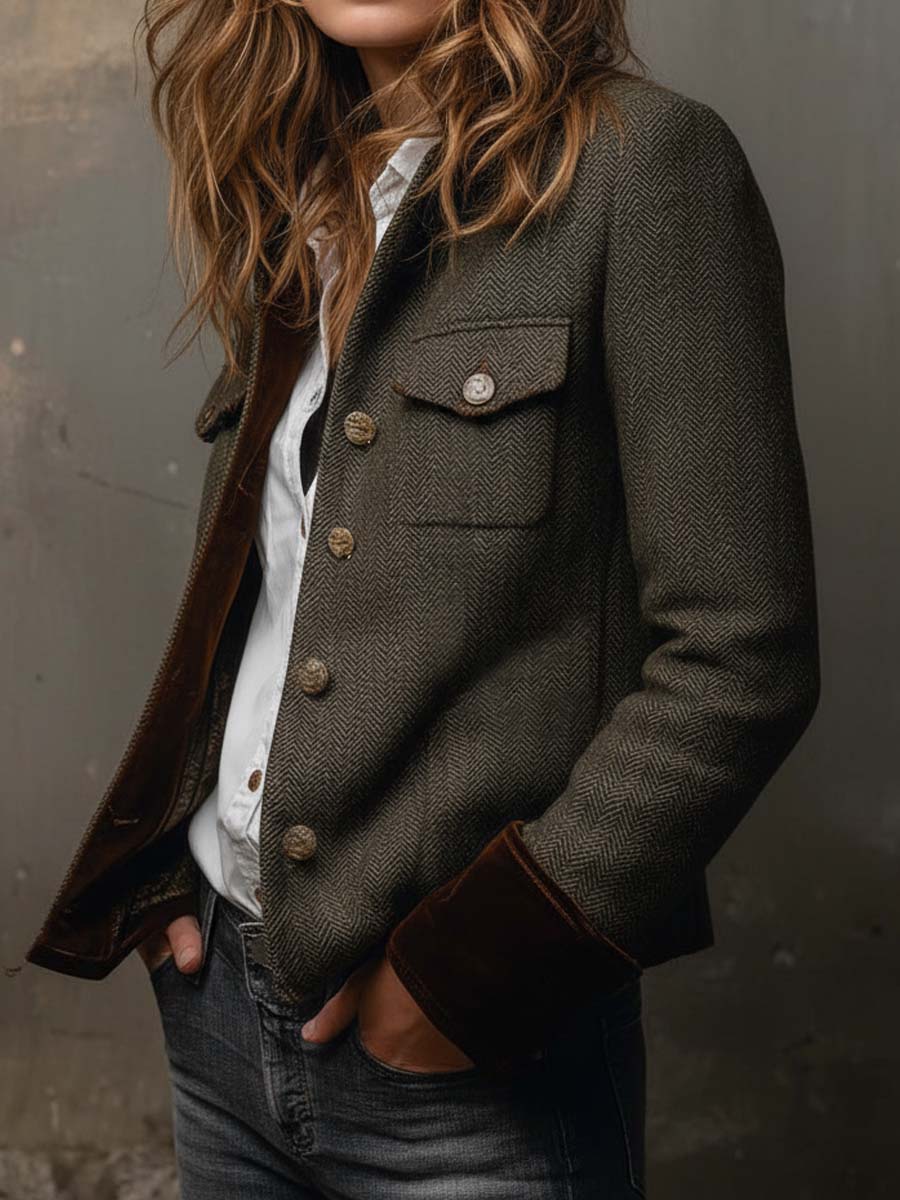 Blazer Vintage Chevrons mit kontrastierenden Paspeln