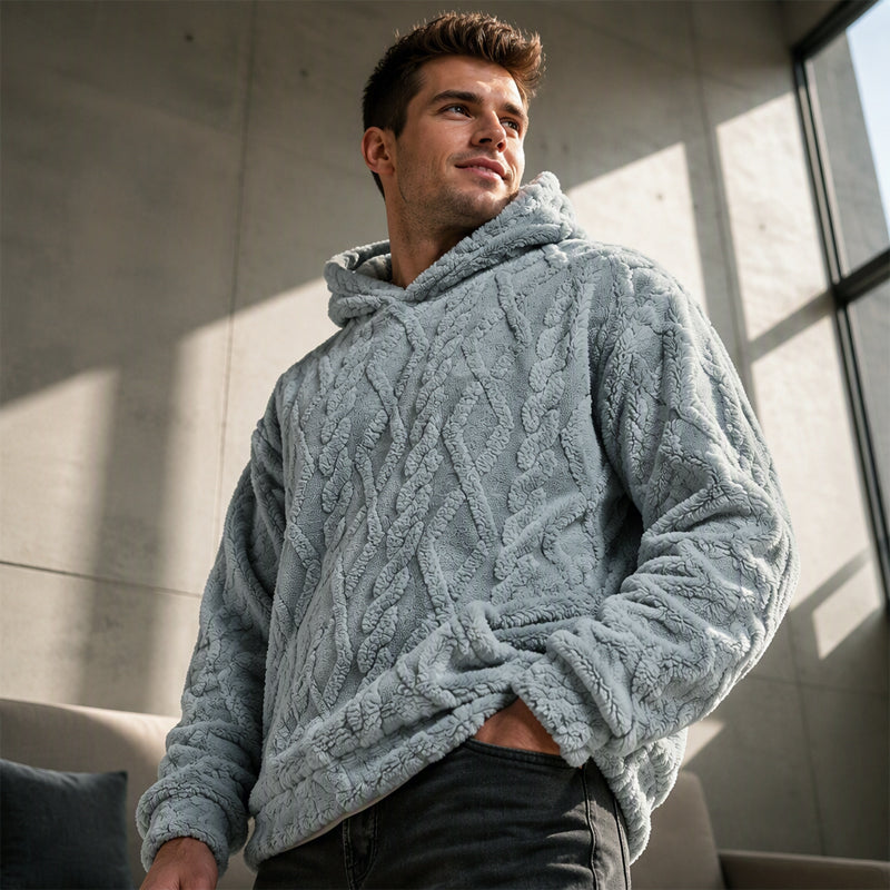 Herren Winter Gefütterter Lined Hoodie Jacquard Muster Langarm Pullover Sweatshirt für Casual Outdoor Wear