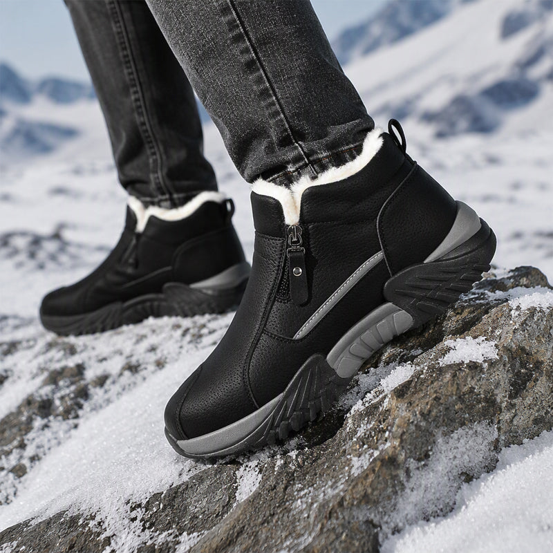 Herren gefütterte Leder-High-Tops – Warme Winterstiefel mit Seitenreißverschluss – Rutschfester Griff für kaltes Wetter