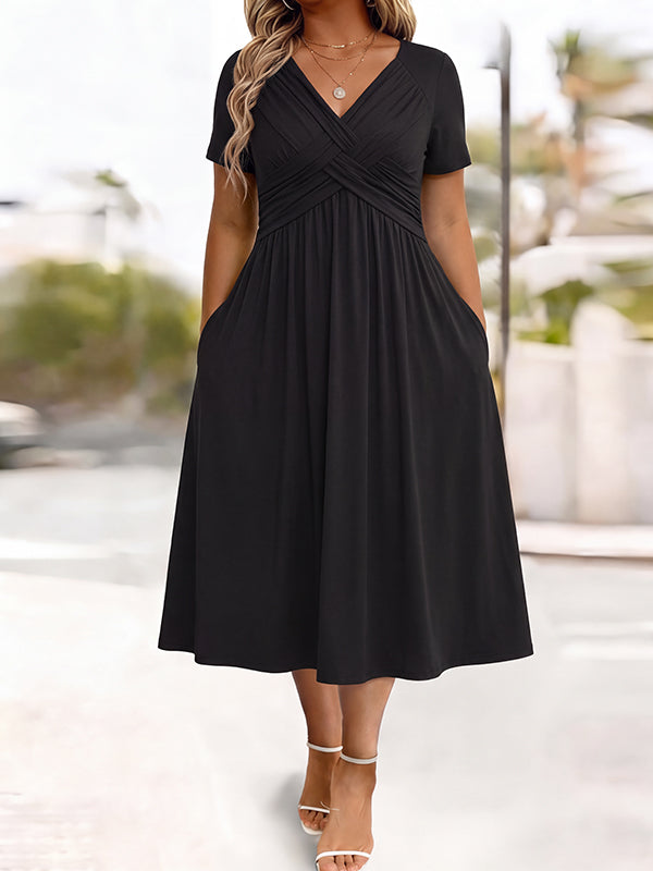 Damen V-Ausschnitt Blumendruck Kleid mit Taillendrehung