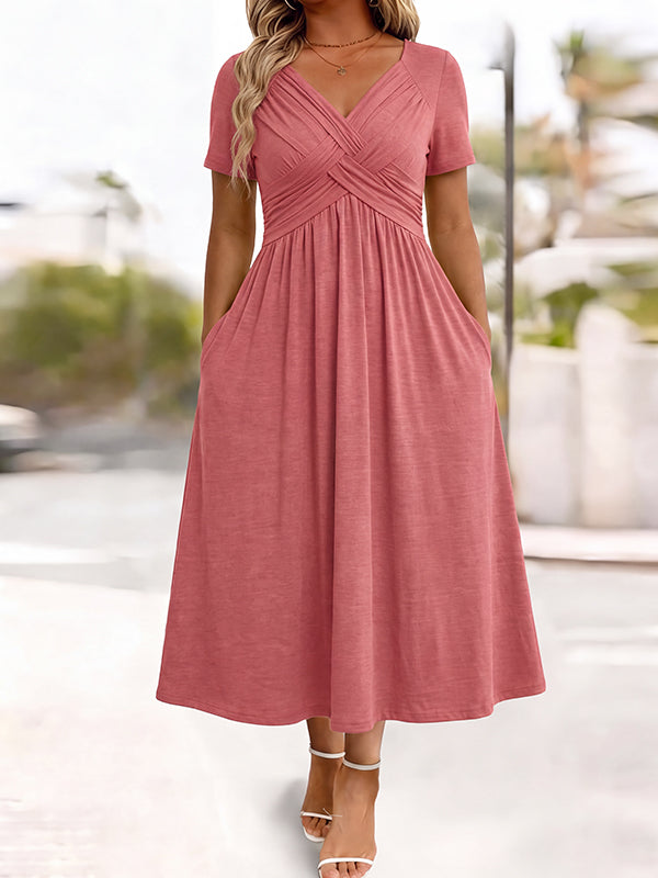 Damen V-Ausschnitt Blumendruck Kleid mit Taillendrehung