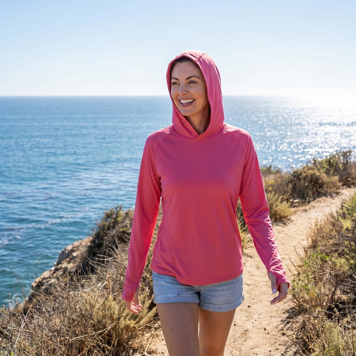 Damen-Sonnenschutz-Hoodie – UPF 50+ Leichtes Kapuzen-UV-Schutz-Oberteil