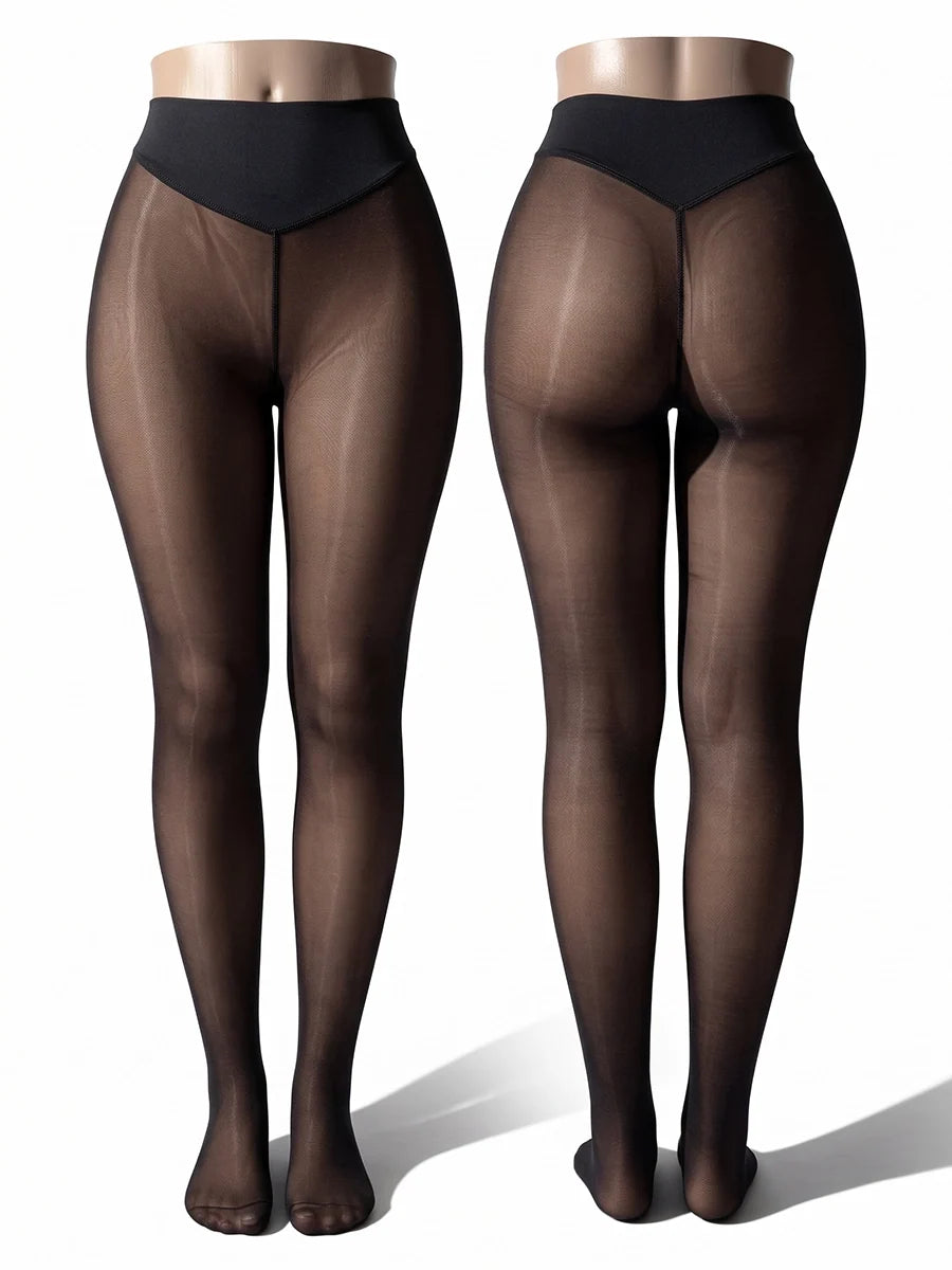Hochtaillierte Fleece-gefütterte Faux-Sheer-Strumpfhose für Winter-Outfits