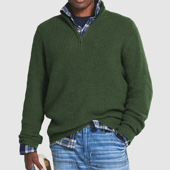 Gerippter Herren Kaschmir-Pullover mit kurzem Reißverschluss Regular Fit