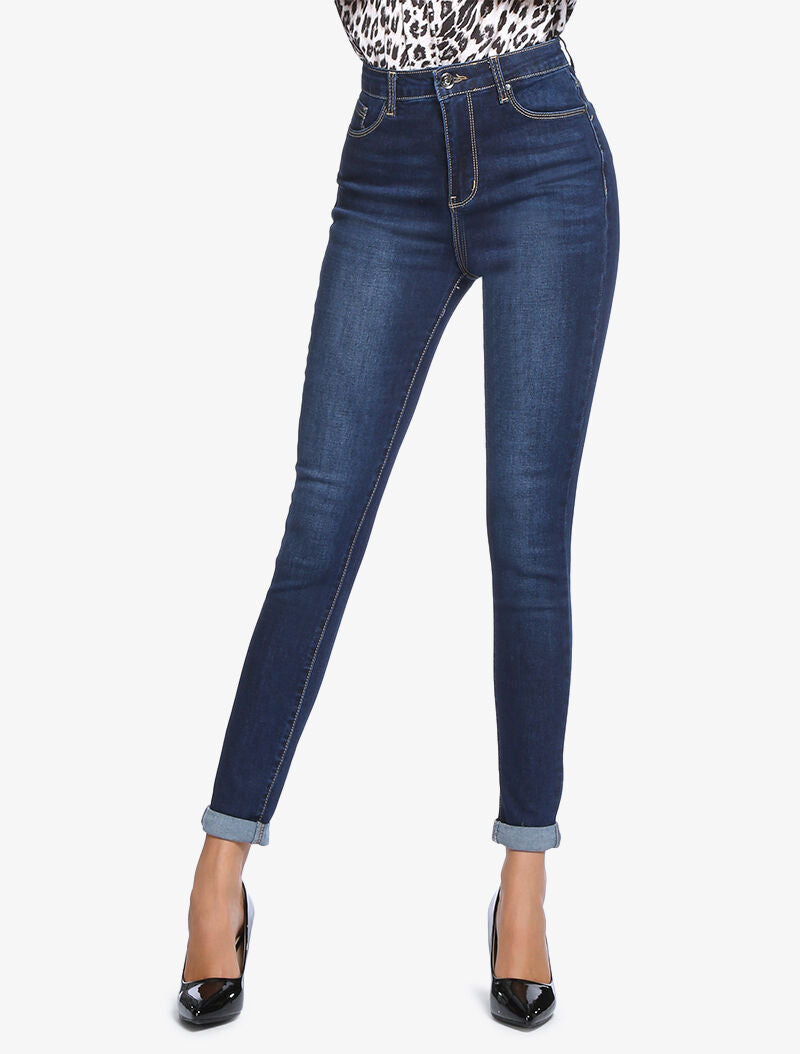 Slim-Jeans mit hoher Taille, 5 Taschen - Blau Denim