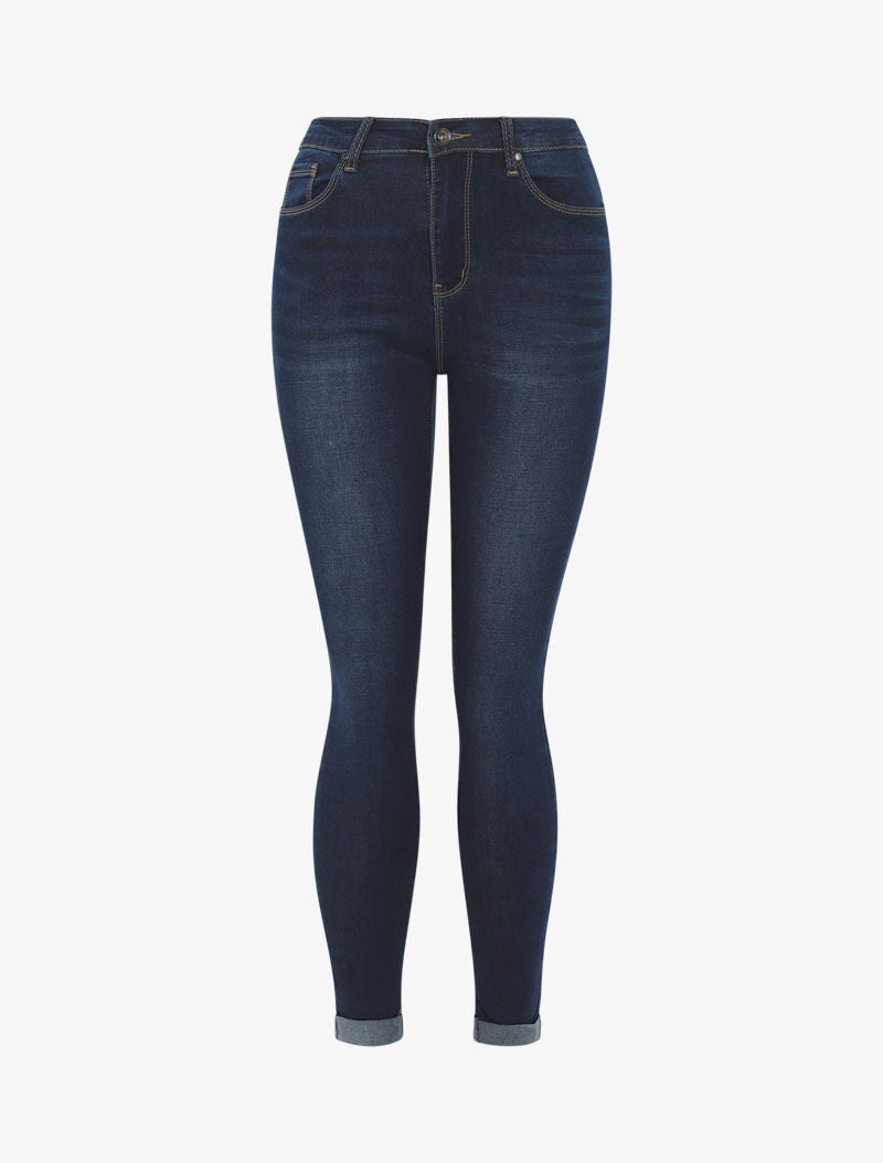 Slim-Jeans mit hoher Taille, 5 Taschen - Blau Denim