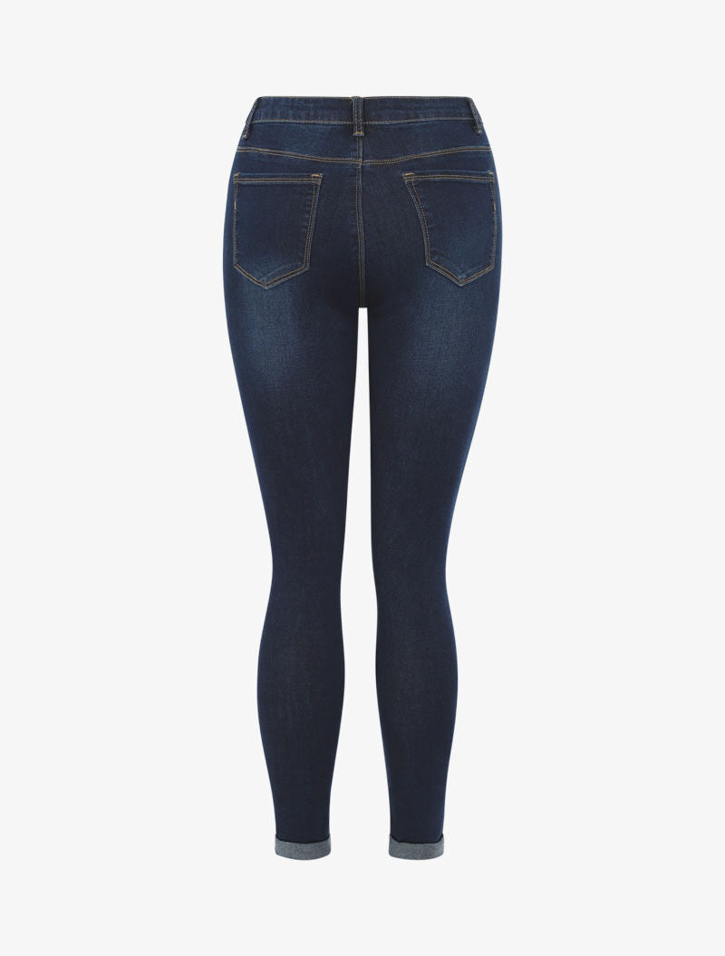 Slim-Jeans mit hoher Taille, 5 Taschen - Blau Denim