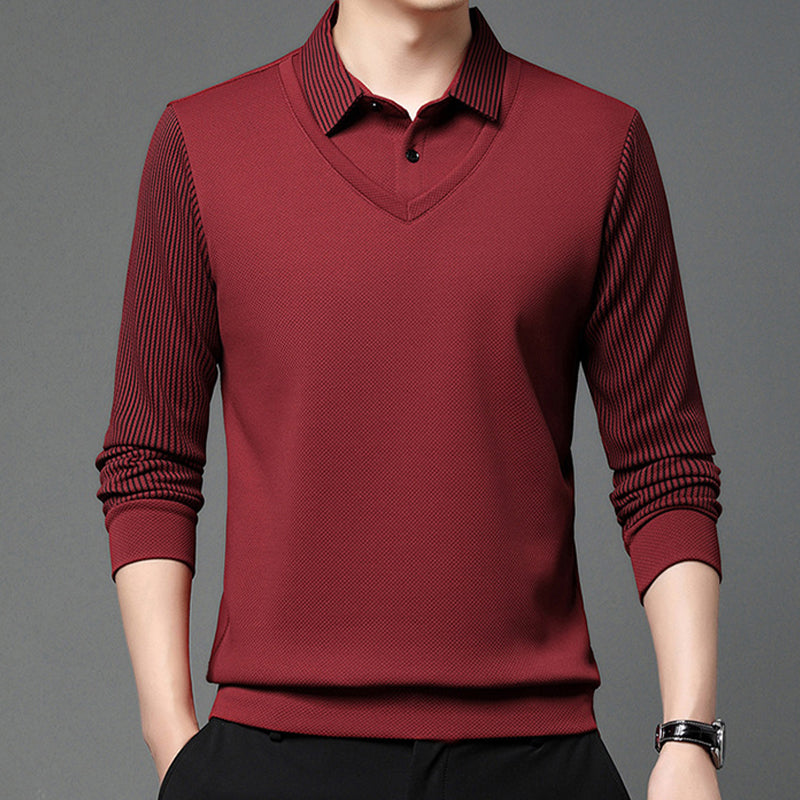 Herren Falscher Zweiteiliger Langarmshirt – Smart Casual Zweiteiliger Look Ohne Aufwand