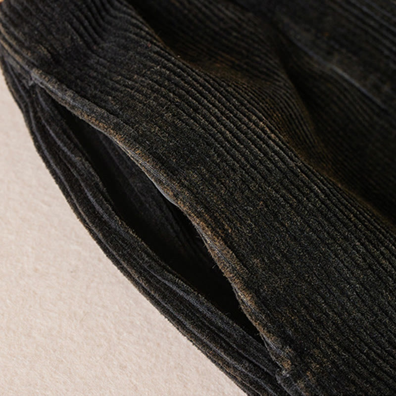 Cord-Baumwoll-Haremshose für Damen mit Farbkontrast, Thermo-Fleecefutter und Taschen