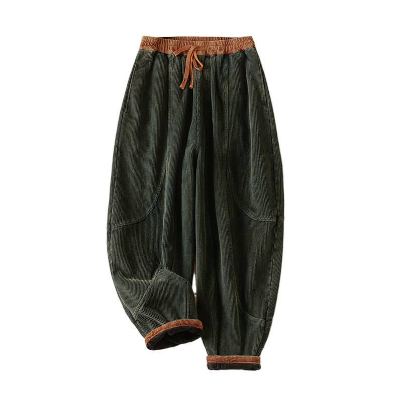 Cord-Baumwoll-Haremshose für Damen mit Farbkontrast, Thermo-Fleecefutter und Taschen