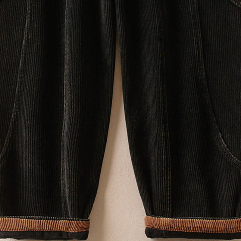 Cord-Baumwoll-Haremshose für Damen mit Farbkontrast, Thermo-Fleecefutter und Taschen