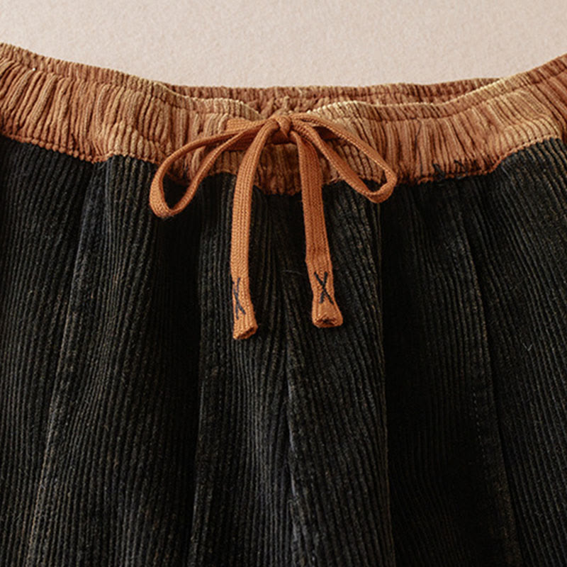 Cord-Baumwoll-Haremshose für Damen mit Farbkontrast, Thermo-Fleecefutter und Taschen