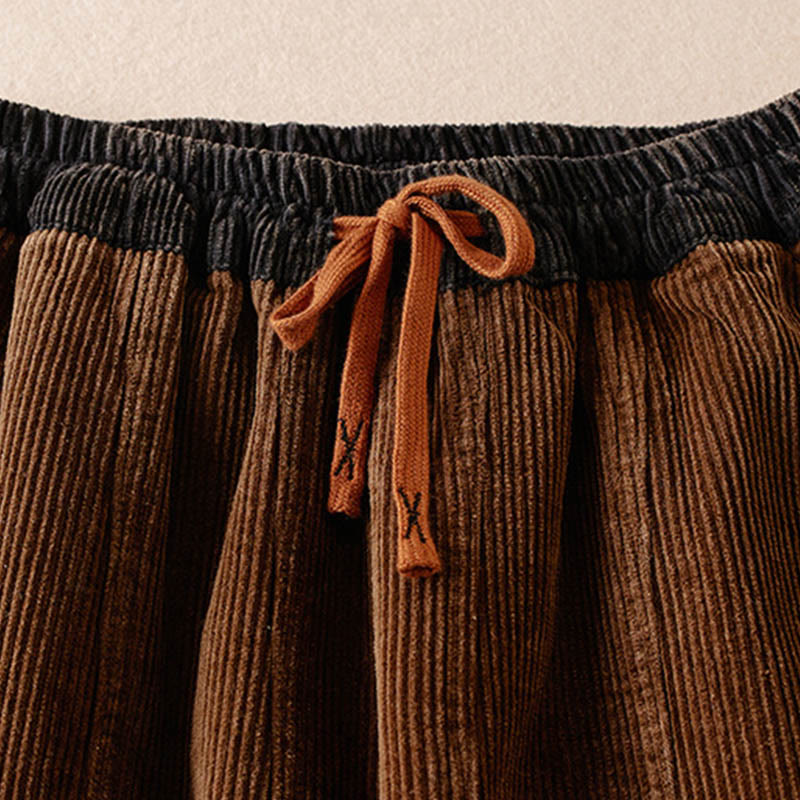 Cord-Baumwoll-Haremshose für Damen mit Farbkontrast, Thermo-Fleecefutter und Taschen